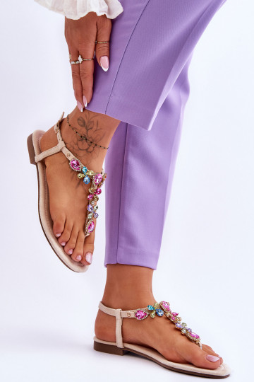 Sandalen van suède Slippers met kiezeldecoratie beige Frency 2