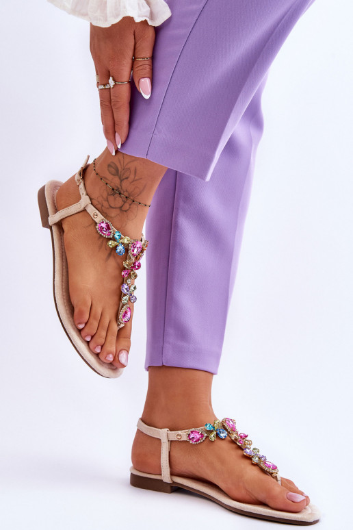 Sandalen van suède Slippers met kiezeldecoratie beige Frency