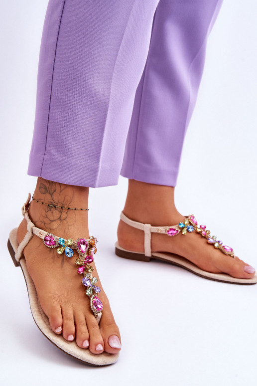 Sandalen van suède Slippers met kiezeldecoratie beige Frency