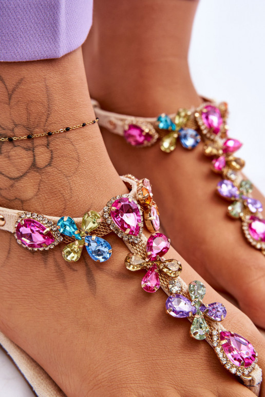 Sandalen van suède Slippers met kiezeldecoratie beige Frency