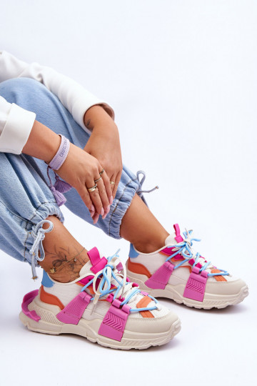 Dames Modieuze sportschoenen met veters beige-roze Chillout! 2