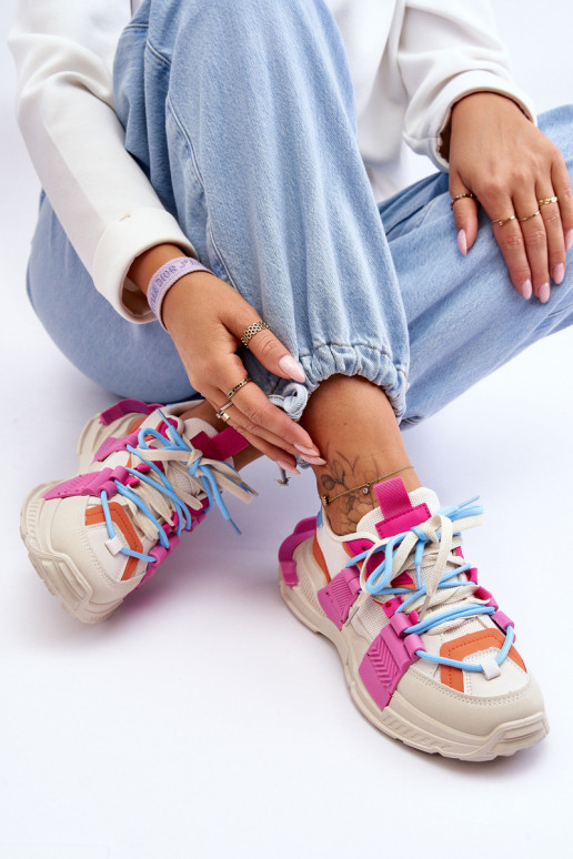Dames Modieuze sportschoenen met veters beige-roze Chillout!