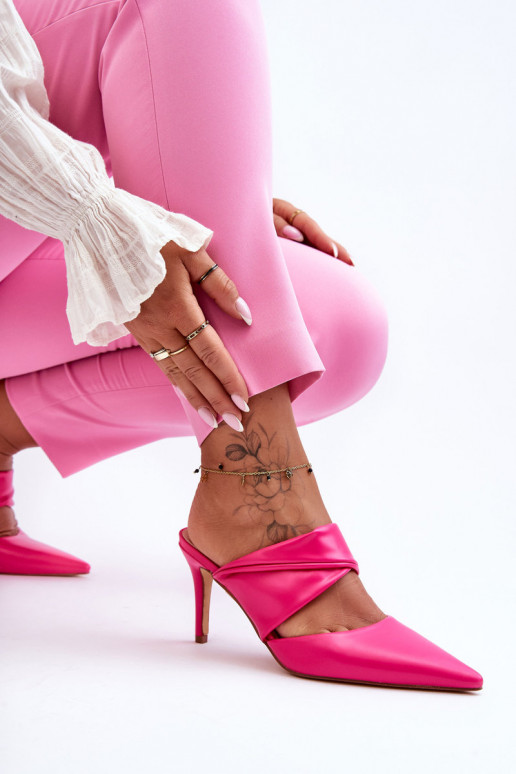 Leren pantoffels met dunne hakken roze Aveline