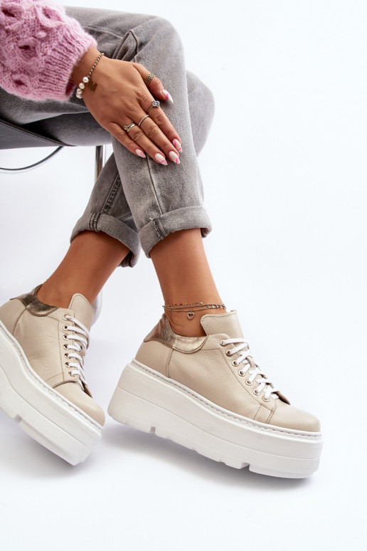 Zazoo 10165 sportschoenen Dames met platform beige