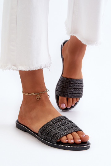 Vrouwen slippers met strik en brede hakken zwarte kleur Radians
