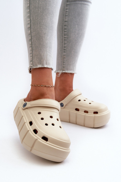 LichtgeInicht pantoffels Damespantoffels met platform beige Itubia