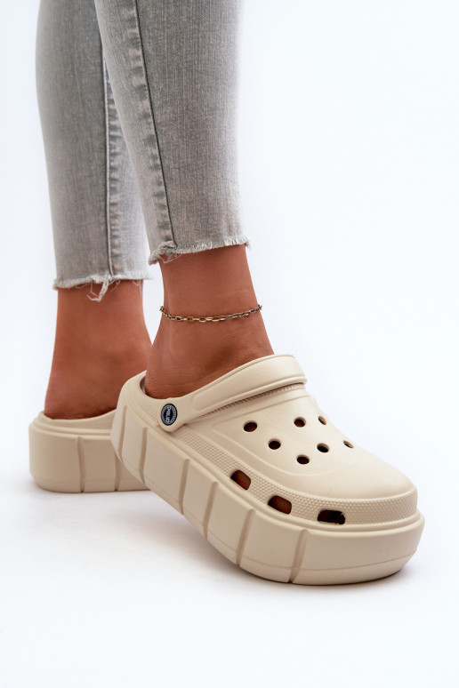 LichtgeInicht pantoffels Damespantoffels met platform beige Itubia