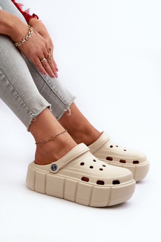 LichtgeInicht pantoffels Damespantoffels met platform beige Itubia