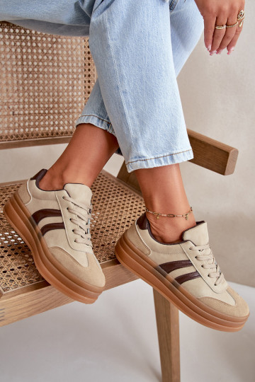 Vrouwen sportieve schoenen met platform bruine kleur Nesonice