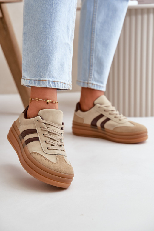 Sneakers model schoenen Dames met platform bruine kleur Nesonice