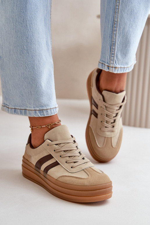 Sneakers model schoenen Dames met platform bruine kleur Nesonice