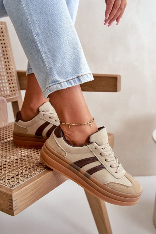 Sneakers model schoenen Dames met platform bruine kleur Nesonice
