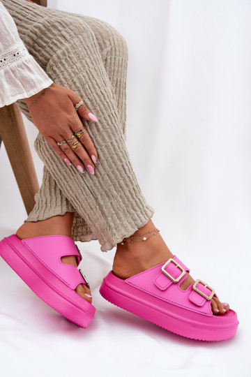 Damespantoffels met platform Ze gouden kleurmi met gespenmi roze Zorila