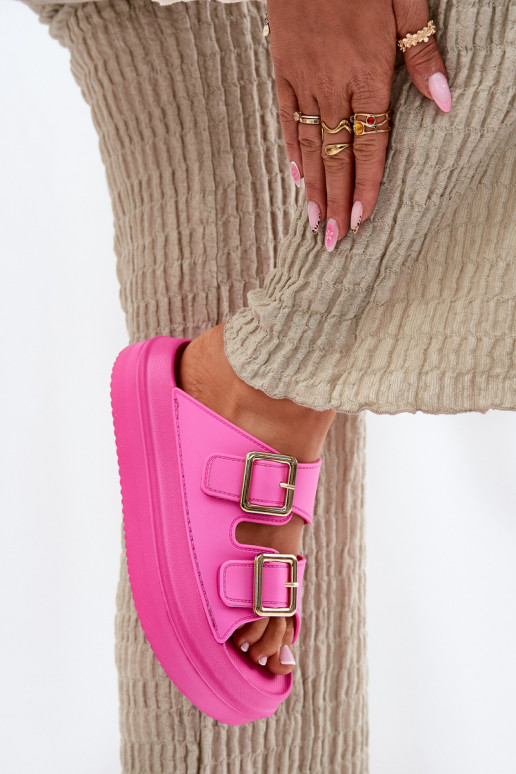 Damespantoffels met platform Ze gouden kleurmi met gespenmi roze Zorila