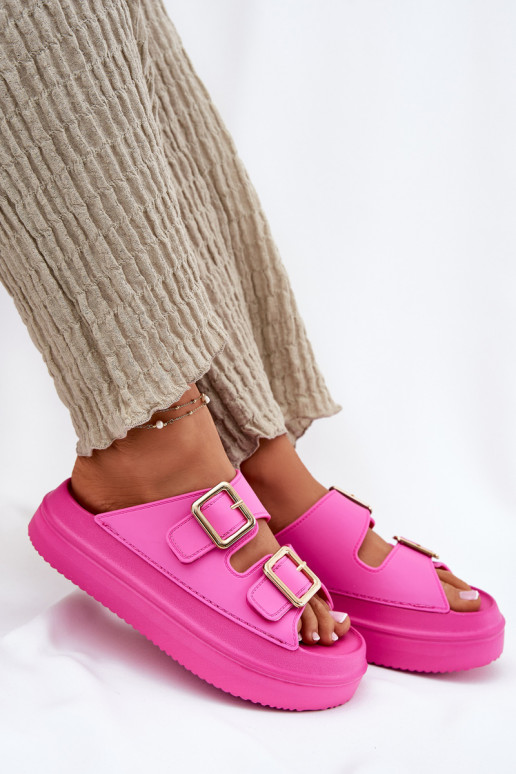 Damespantoffels met platform Ze gouden kleurmi met gespenmi roze Zorila