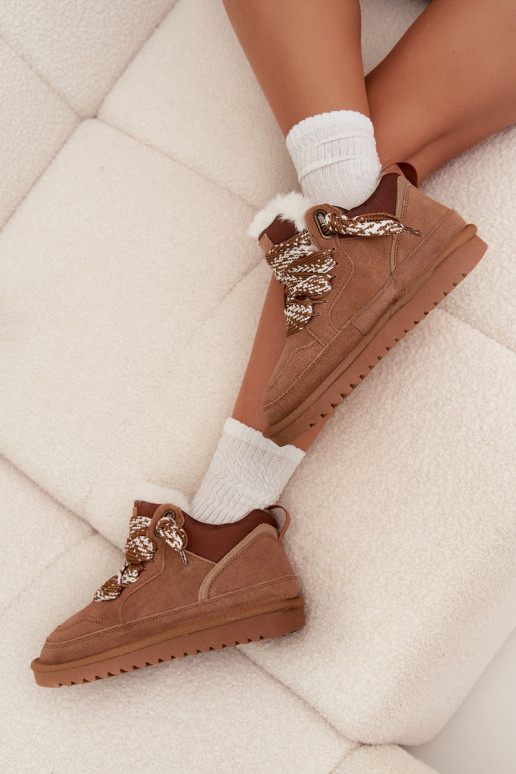 van suède SneeuIn laarzen Dames met bont I Grubym Vetersluitingm Vinceza 97963 bruine kleur