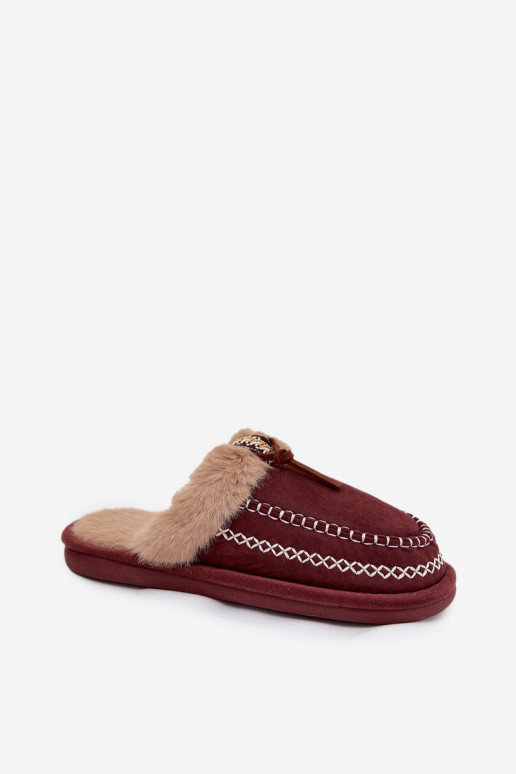 Slippers Dames met bont I Haftem bordeaux Perivelle