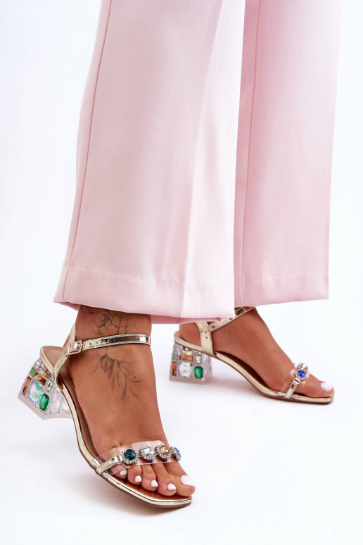 Dames Sandalen met hoge hak met glanzende gaten gouden kleur S.Barski MR1037-01