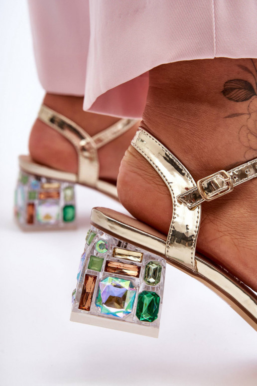 Dames Sandalen met hoge hak met glanzende gaten gouden kleur S.Barski MR1037-01