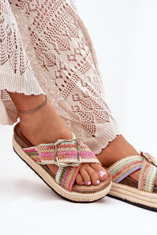 Damespantoffels met platform Met Vlecht I Złotą met gespen Verschillende kleuren Filazzia