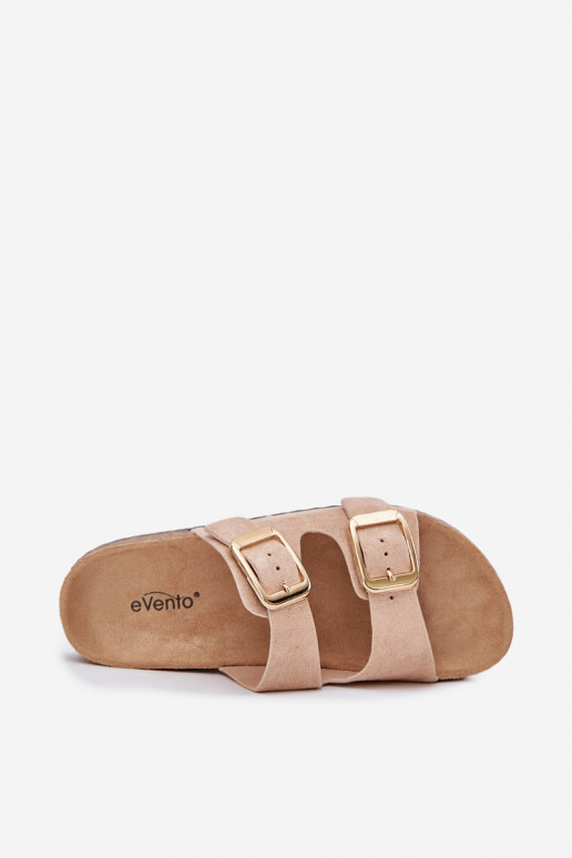 Damespantoffelsvan eco-suèdeu gouden kleur met gespen beige Vorella