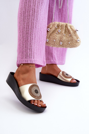 Leren pantoffels Dames met ornamenten S.Barski KV27-019 gouden kleur 2