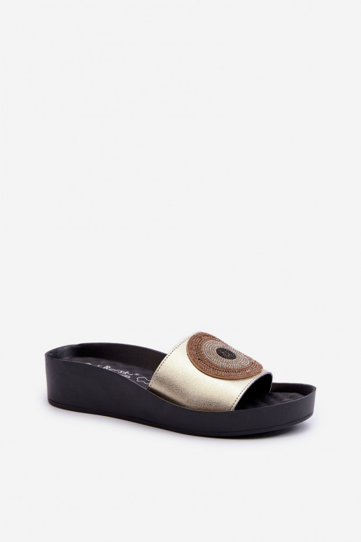 Leren pantoffels Dames met ornamenten S.Barski KV27-019 gouden kleur