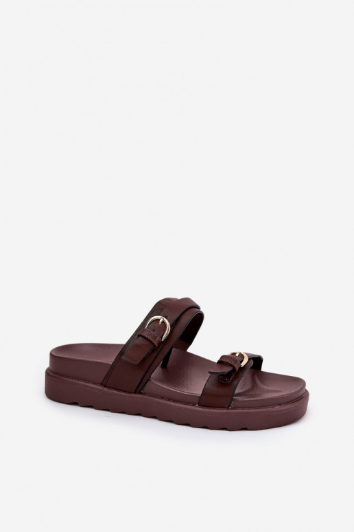 Damespantoffels met platform Ze gouden kleurmi met gespenmi bruine kleur INernone