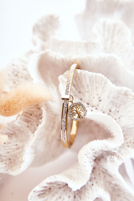 Stalen armband met zirkonium gaten Boom van leven gouden kleur Alive