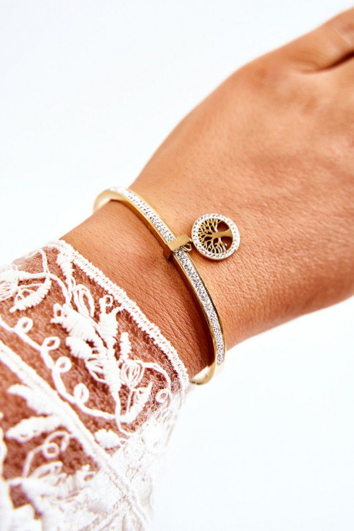 Stalen armband met zirkonium gaten Boom van leven gouden kleur Alive