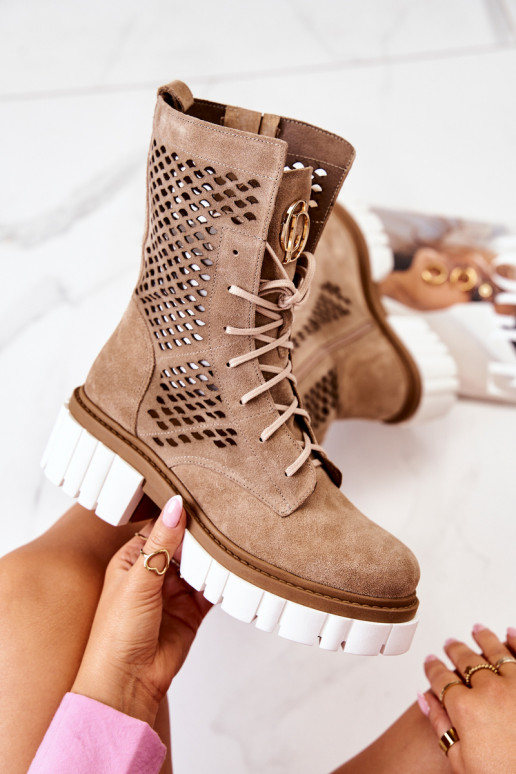 Leer Hoog Enkellaarsjes voor Inerknemers Nicole bruine kleur 2706