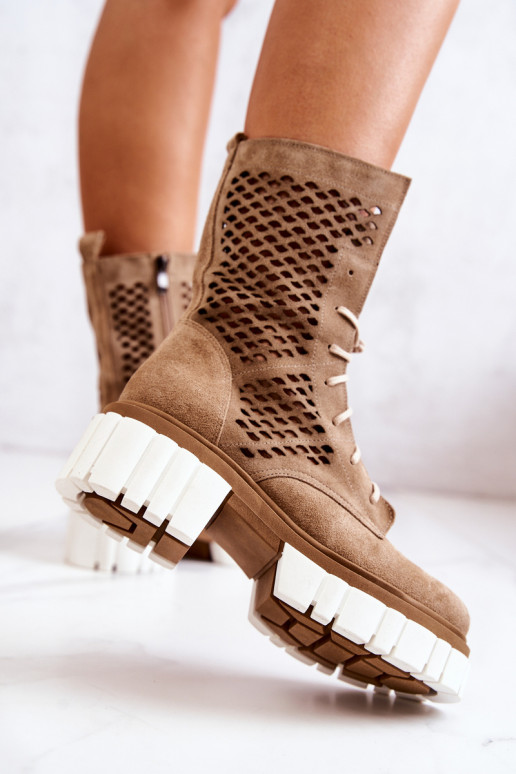 Leer Hoog Enkellaarsjes voor Inerknemers Nicole bruine kleur 2706