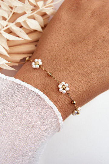 In de mode Armband Met INitte Bloemen gouden kleur