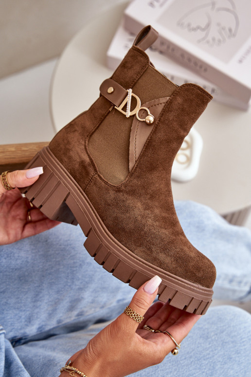 opInarmen Dameslaarzen Ze gouden kleurm Detalem van eco-suèdeoIne bruine kleur Bervena