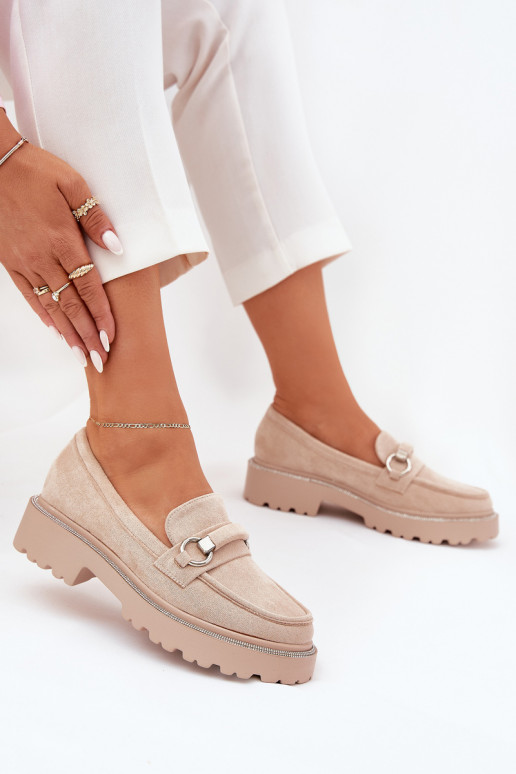 dames mocassins Versierd Cyrkoniami beige Patina