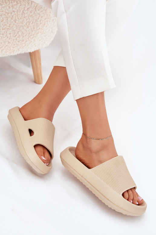 Damespantoffels met platform Uitknippen beige Ameira