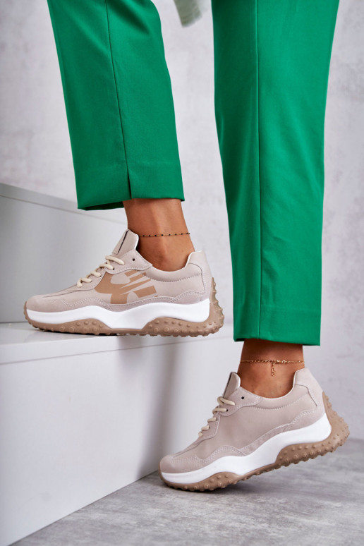 Dames sportschoenen met riemen beige Tolea