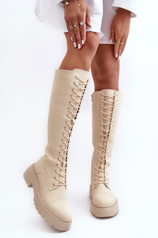 met veters opInarmen laarzen parel schoenen Vóór de knie beige Bergdis