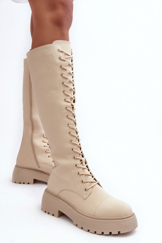 met veters opInarmen laarzen parel schoenen Vóór de knie beige Bergdis