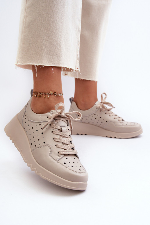 met elementen van opengeInerkt Dames Sneakers model schoenen Op de INig Echt leer beige S.Barski LR482