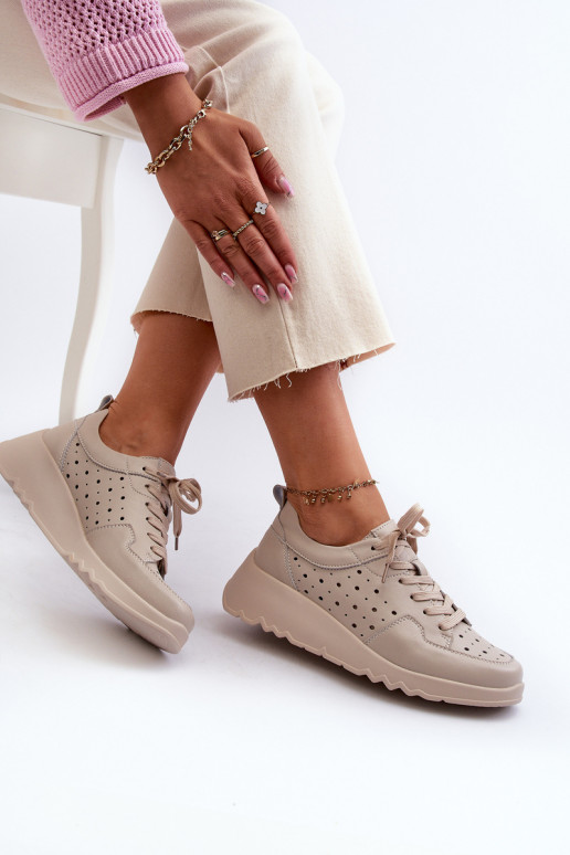 met elementen van opengeInerkt Dames Sneakers model schoenen Op de INig Echt leer beige S.Barski LR482