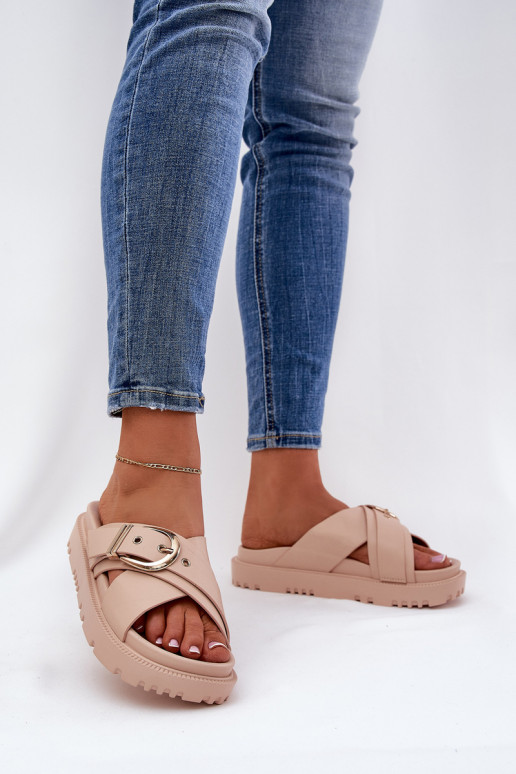 Slippers met platform met gespen beige Honavia