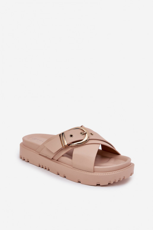 Slippers met platform met gespen beige Honavia