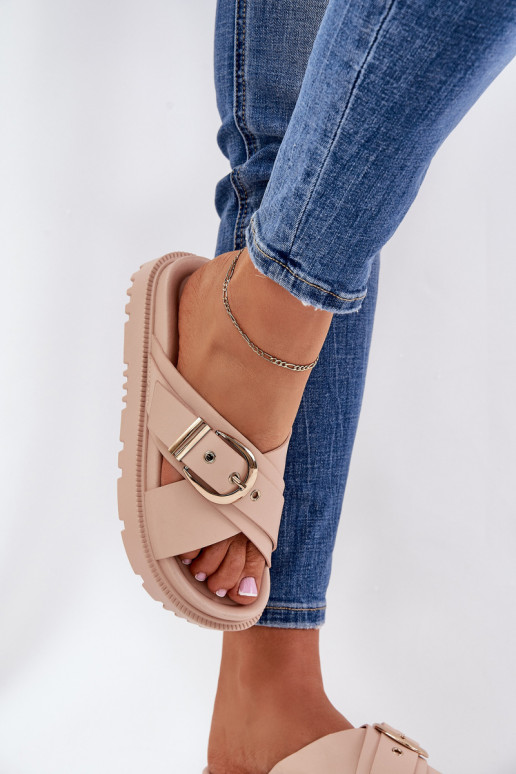 Slippers met platform met gespen beige Honavia