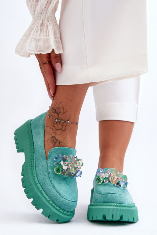 Damesmocassins met kunstmatige kristallen groene kleur Avril