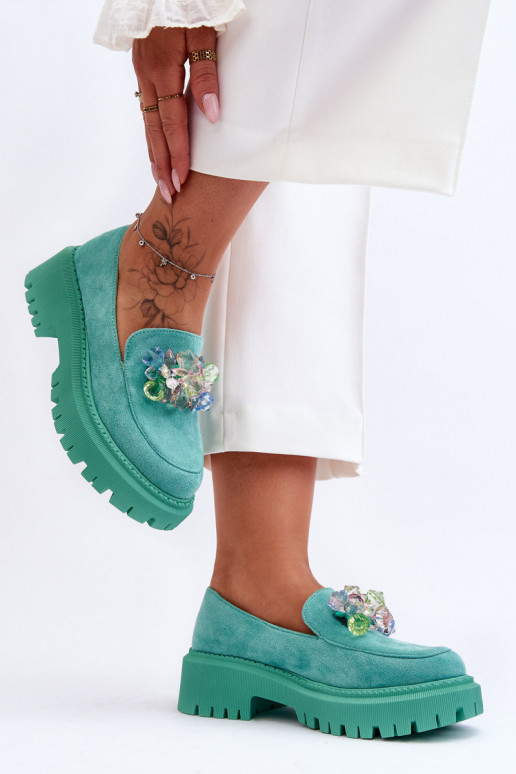 Damesmocassins met kunstmatige kristallen groene kleur Avril