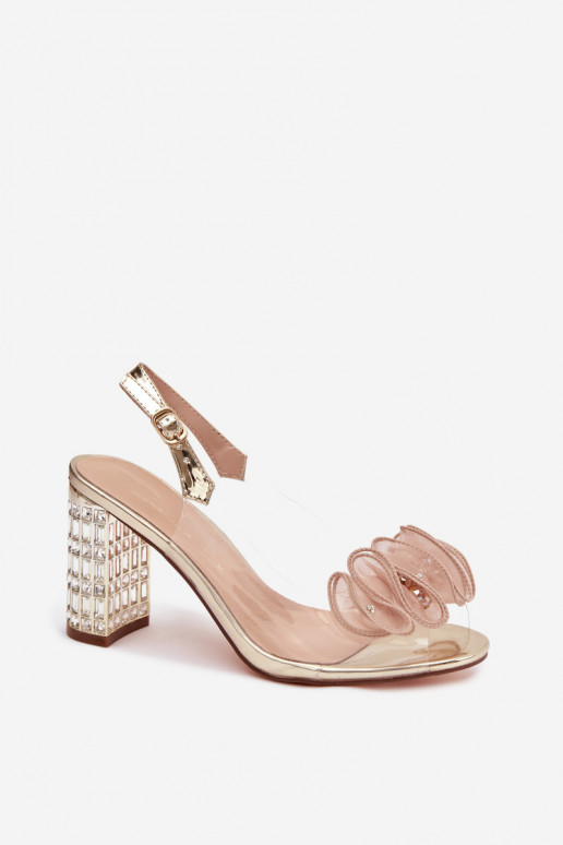 sandalen met hakken met glanzende gaten D&A MR52-237 gouden kleur