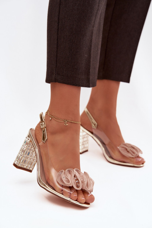 sandalen met hakken met glanzende gaten D&A MR52-237 gouden kleur