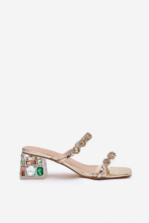 Damespantoffels met glanzende gaten D&A MR1037-02 gouden kleur