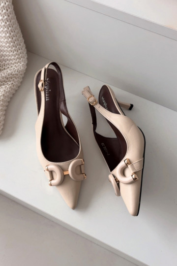 Dames sandaaltjes met dunne hakjes en decoratieve details, ivoorkleurig Brienne